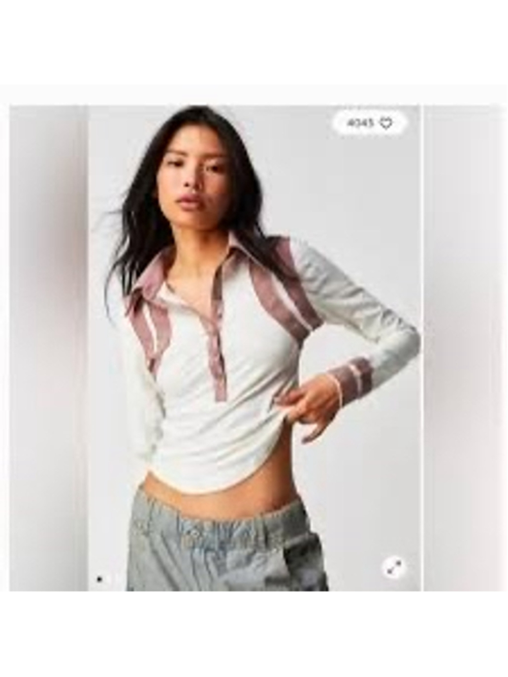 Women's Free People Long Sleeve Tee, Size S, White and Mauve